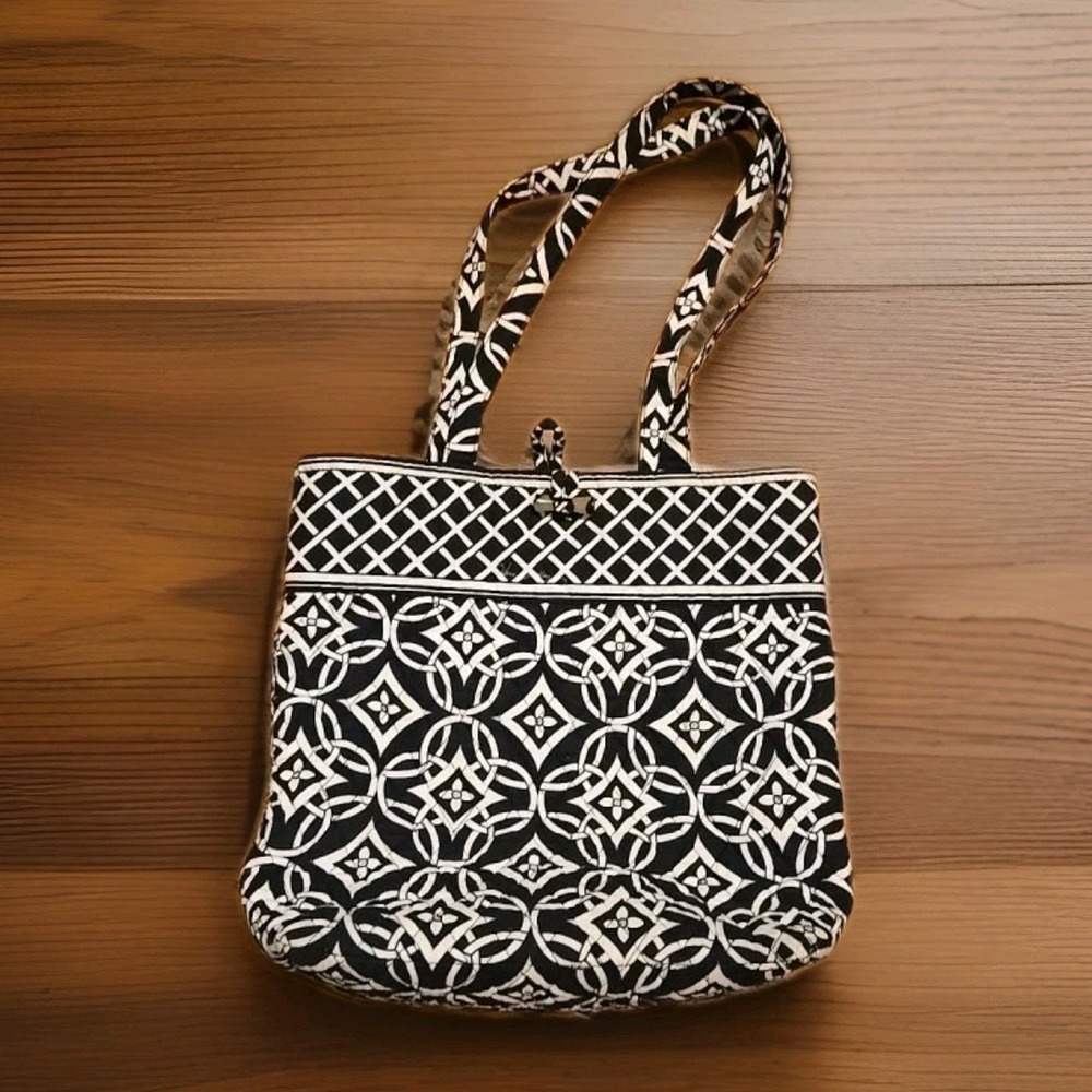 Vera Bradley Toggle Tote Bag Concerto Purse Black White Double Handle